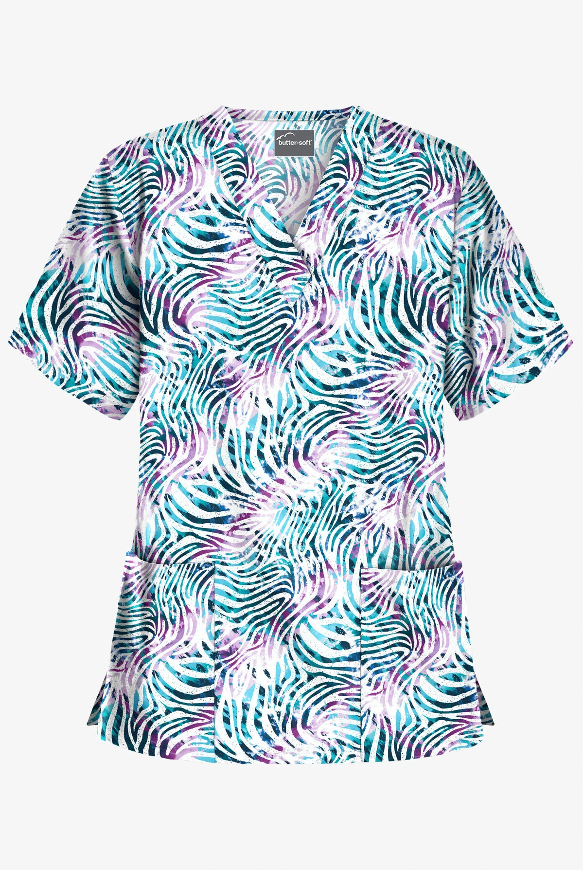 Butter-Soft Abstract Zebra Navy Women's 2-Pocket V-Neck Print Scrub Top 3 Butter-Soft Abstract Zebra Navy Women's 2-Pocket V-Neck Print Scrub Top