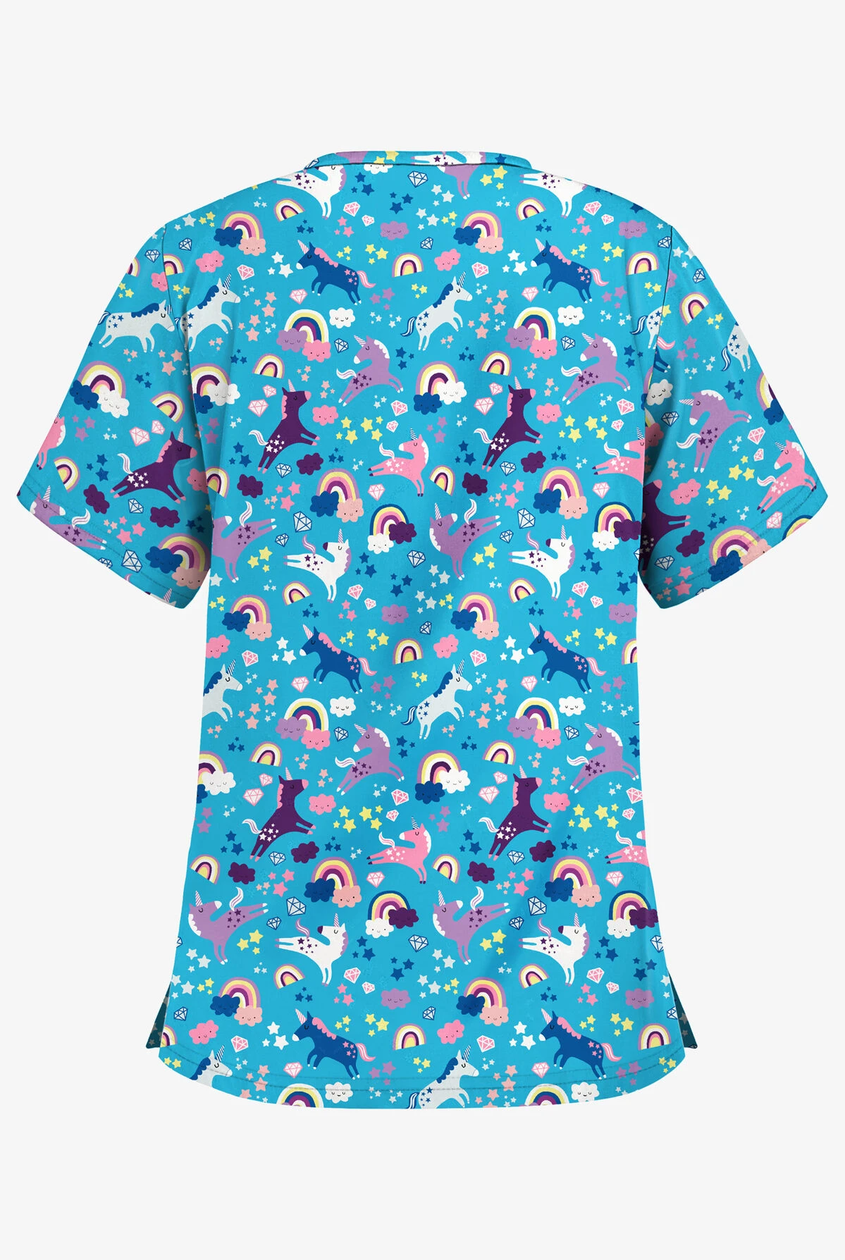 UA Butter-Soft Unicorn Adventure Turquoise Women's 2-Pocket V-Neck Print Scrub Top 4 UA Butter-Soft Unicorn Adventure Turquoise Women's 2-Pocket V-Neck Print Scrub Top - Image 2