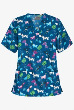 Butter-Soft Walk In The Park Royal Women's 2-Pocket V-Neck Print Scrub Top