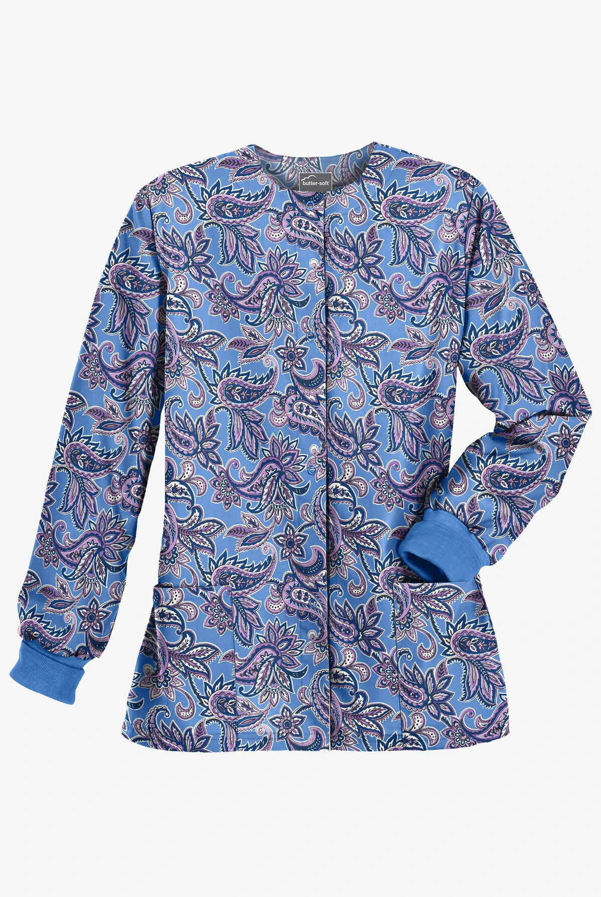 Butter-Soft Baku Paisley Ceil Women's 2-Pocket Warm Up Print Scrub Jacket 3 Butter-Soft Baku Paisley Ceil Women's 2-Pocket Warm Up Print Scrub Jacket