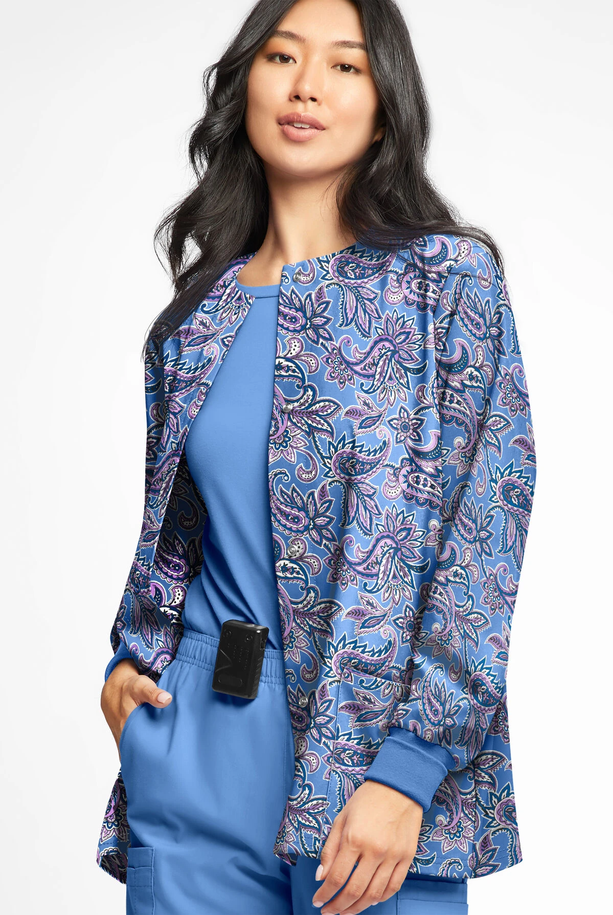 Butter-Soft Baku Paisley Ceil Women's 2-Pocket Warm Up Print Scrub Jacket 5 Butter-Soft Baku Paisley Ceil Women's 2-Pocket Warm Up Print Scrub Jacket - Image 3