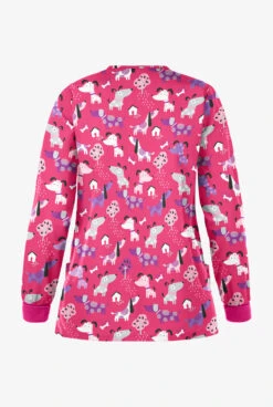 Butter-Soft Walk In The Park Fuchsia Women's 2-Pocket Warm Up Print Scrub Jacket -Fashion Clothing PC82WPFC 2