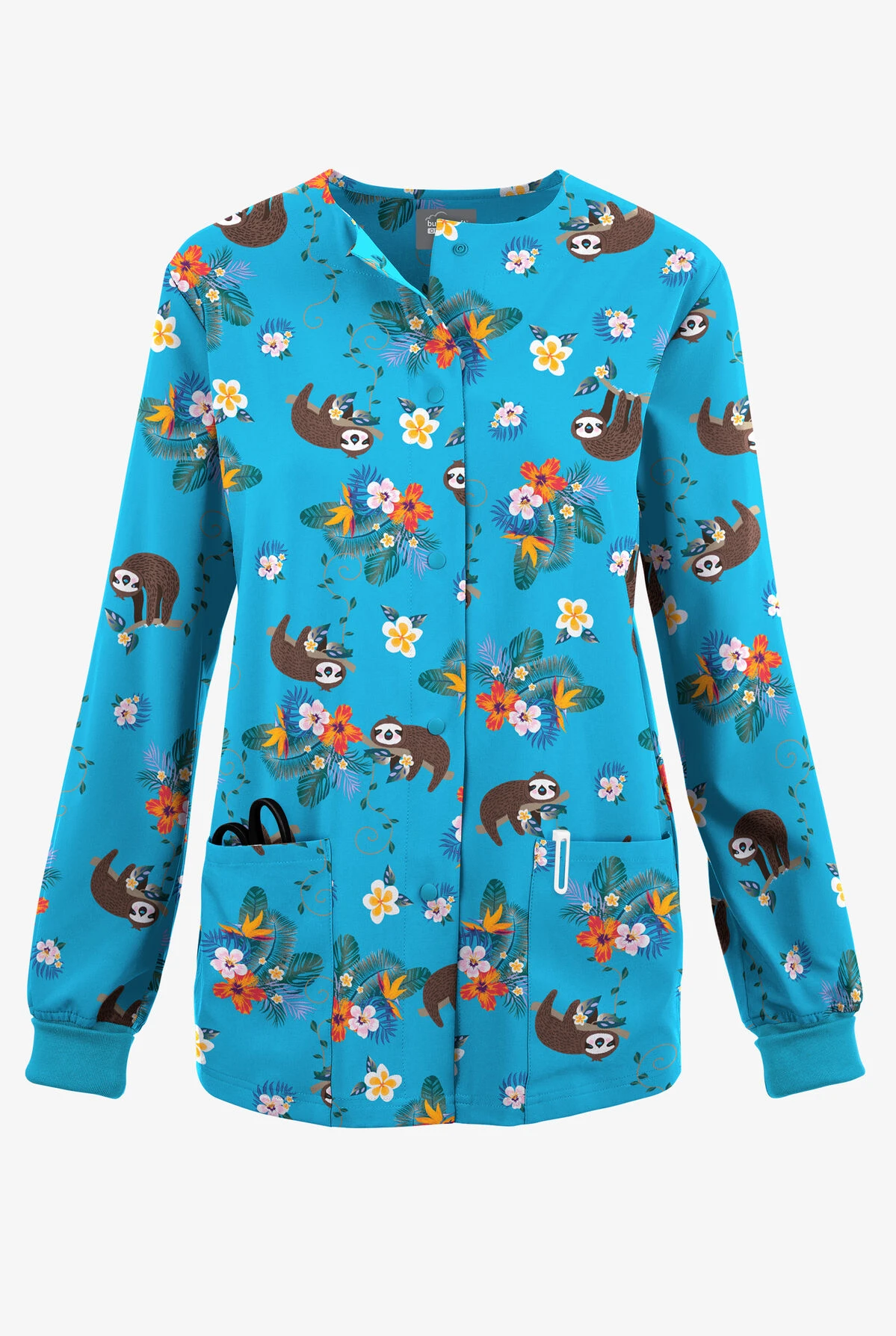 Butter-Soft Originals Nap Time Turquoise Women's 3-Pocket Warm-Up Printed Scrub Jacket 3 Butter-Soft Originals Nap Time Turquoise Women's 3-Pocket Warm-Up Printed Scrub Jacket