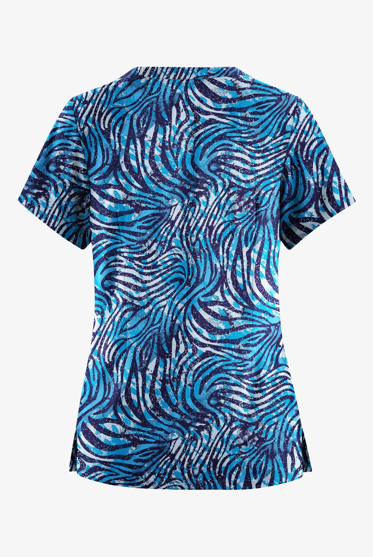 Butter-Soft Originals Abstract Zebra Turquoise Women's 6-Pocket Scallop Neck Printed Scrub Top 3 Butter-Soft Originals Abstract Zebra Turquoise Women's 6-Pocket Scallop Neck Printed Scrub Top - Image 2