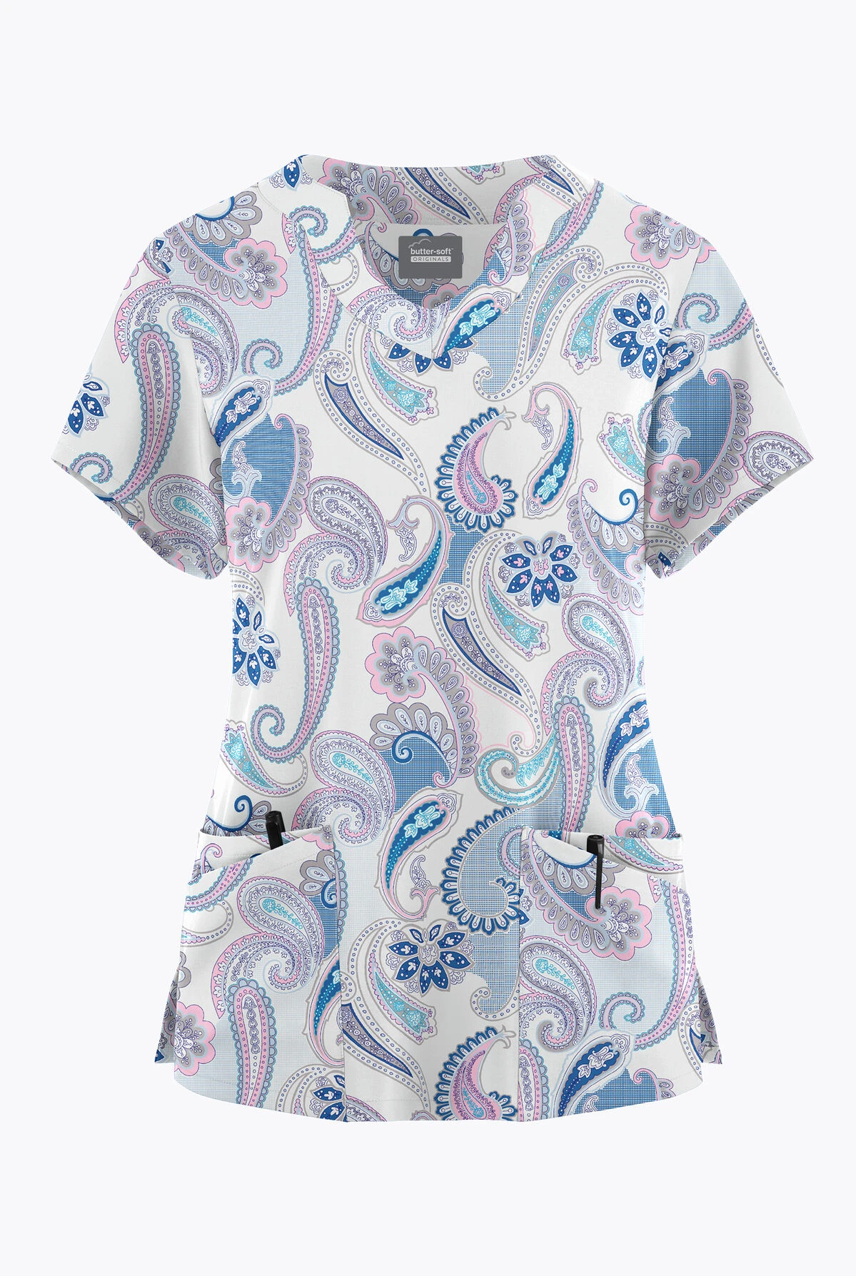 Butter-Soft Originals Kashmir Paisley Women's 6-Pocket Scallop Neck Printed Scrub Top 3 Butter-Soft Originals Kashmir Paisley Women's 6-Pocket Scallop Neck Printed Scrub Top