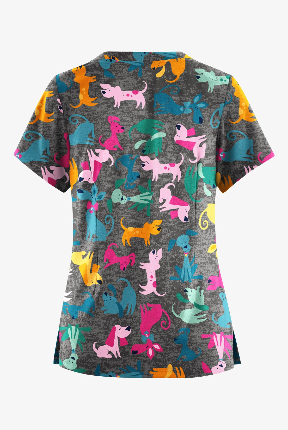 Butter-Soft Originals Paw Friends Pewter Women's 6-Pocket Scallop Neck Printed Scrub Top 4 Butter-Soft Originals Paw Friends Pewter Women's 6-Pocket Scallop Neck Printed Scrub Top - Image 2