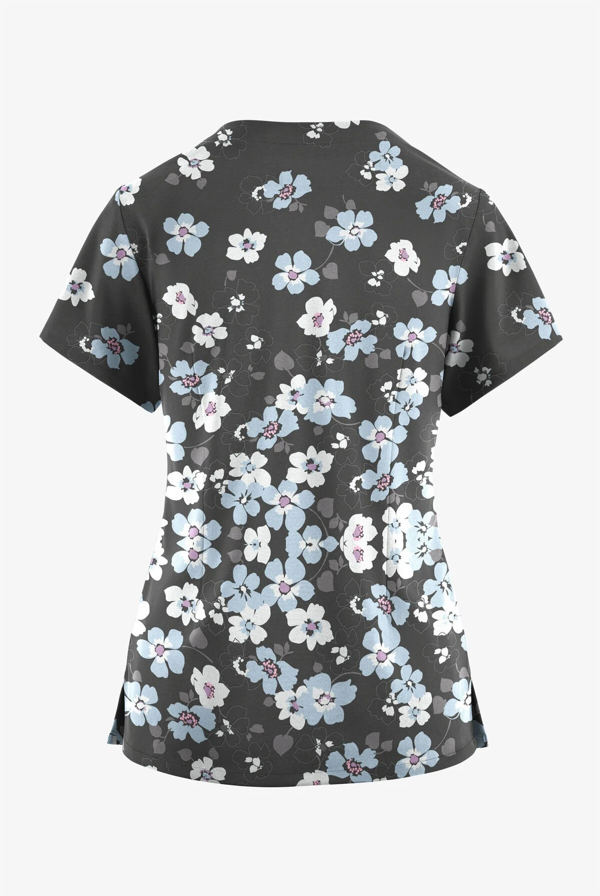 Butter-Soft Originals Boho Floral Pewter Women's 2-Pocket Scallop Neck Printed Scrub Top 4 Butter-Soft Originals Boho Floral Pewter Women's 2-Pocket Scallop Neck Printed Scrub Top - Image 2