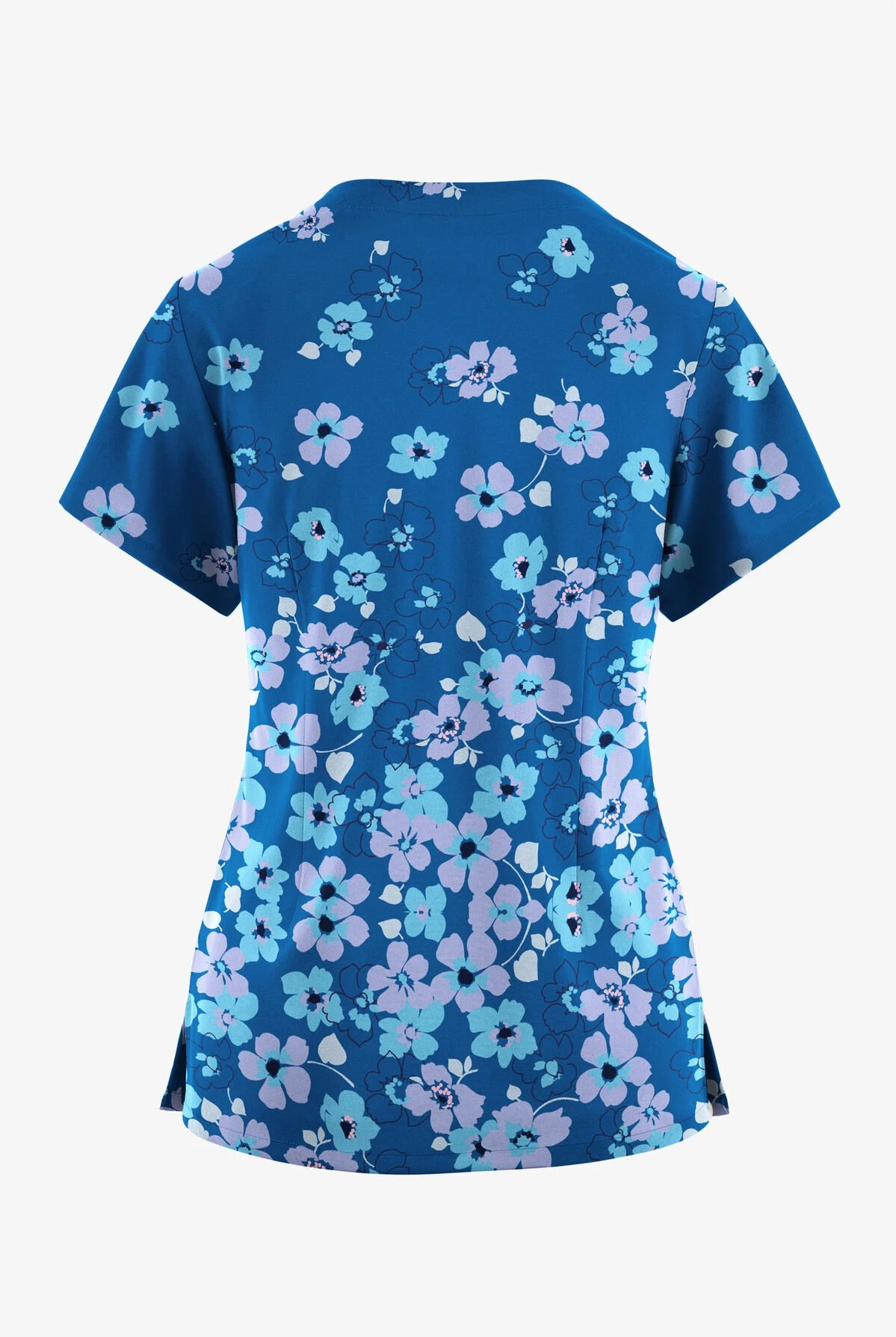 Butter-Soft Originals Boho Floral Royal Women's 2-Pocket Scallop Neck Printed Scrub Top 4 Butter-Soft Originals Boho Floral Royal Women's 2-Pocket Scallop Neck Printed Scrub Top - Image 2