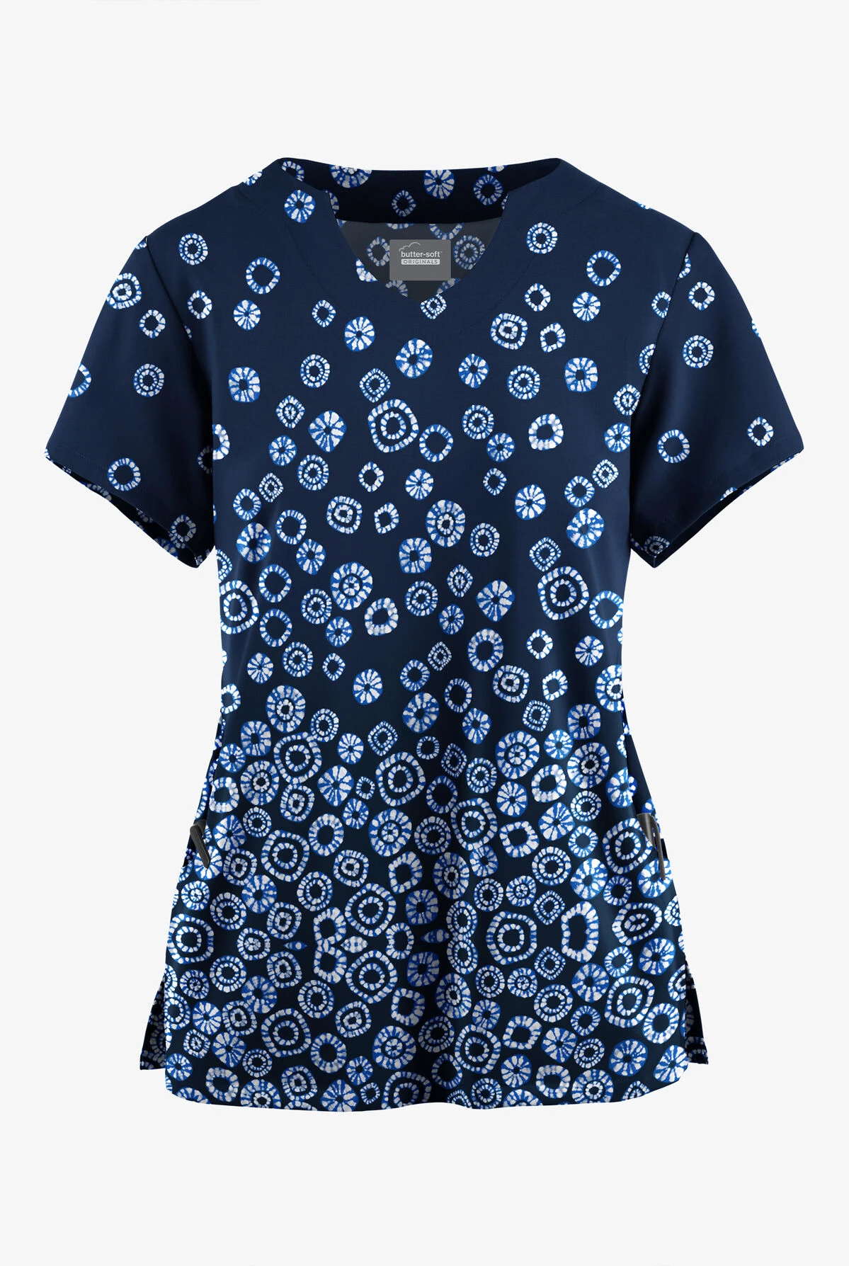 Butter-Soft Originals Jakarta Border Navy Women's 2-Pocket Scallop Neck Printed Scrub Top 3 Butter-Soft Originals Jakarta Border Navy Women's 2-Pocket Scallop Neck Printed Scrub Top