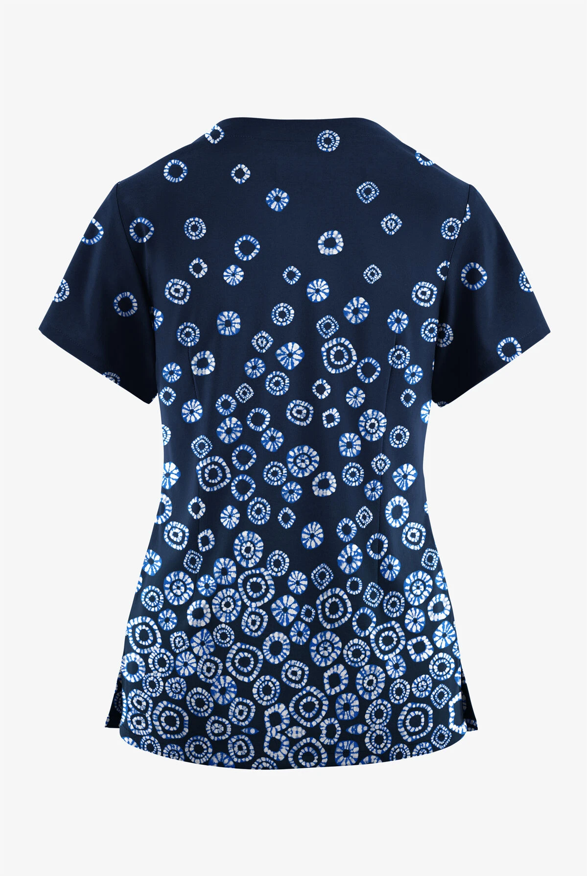 Butter-Soft Originals Jakarta Border Navy Women's 2-Pocket Scallop Neck Printed Scrub Top 4 Butter-Soft Originals Jakarta Border Navy Women's 2-Pocket Scallop Neck Printed Scrub Top - Image 2