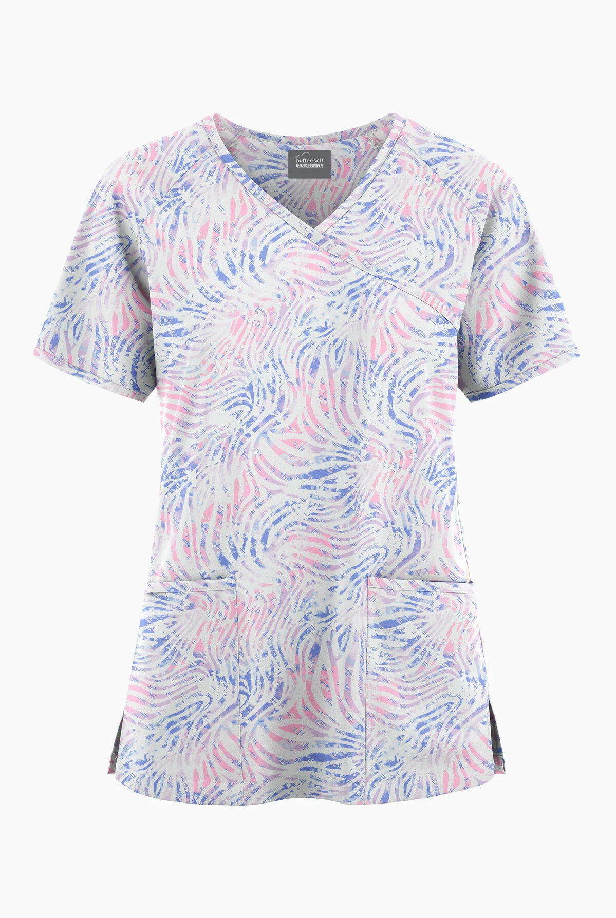 Butter-Soft Originals Abstract Zebra Women's 3-Pocket Mock Wrap Raglan Sleeve Printed Scrub Top 3 Butter-Soft Originals Abstract Zebra Women's 3-Pocket Mock Wrap Raglan Sleeve Printed Scrub Top