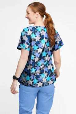 Butter-Soft Shining Stars Women’s 4-Pocket V Notch-Neck Printed Scrub Top -Fashion Clothing TS1531SSBL 3