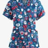 Butter-Soft Xmas Coco Caribbean Blue Women’s 4-Pocket V Notch-Neck Printed Scrub Top -Fashion Clothing TS1531XMCB 1