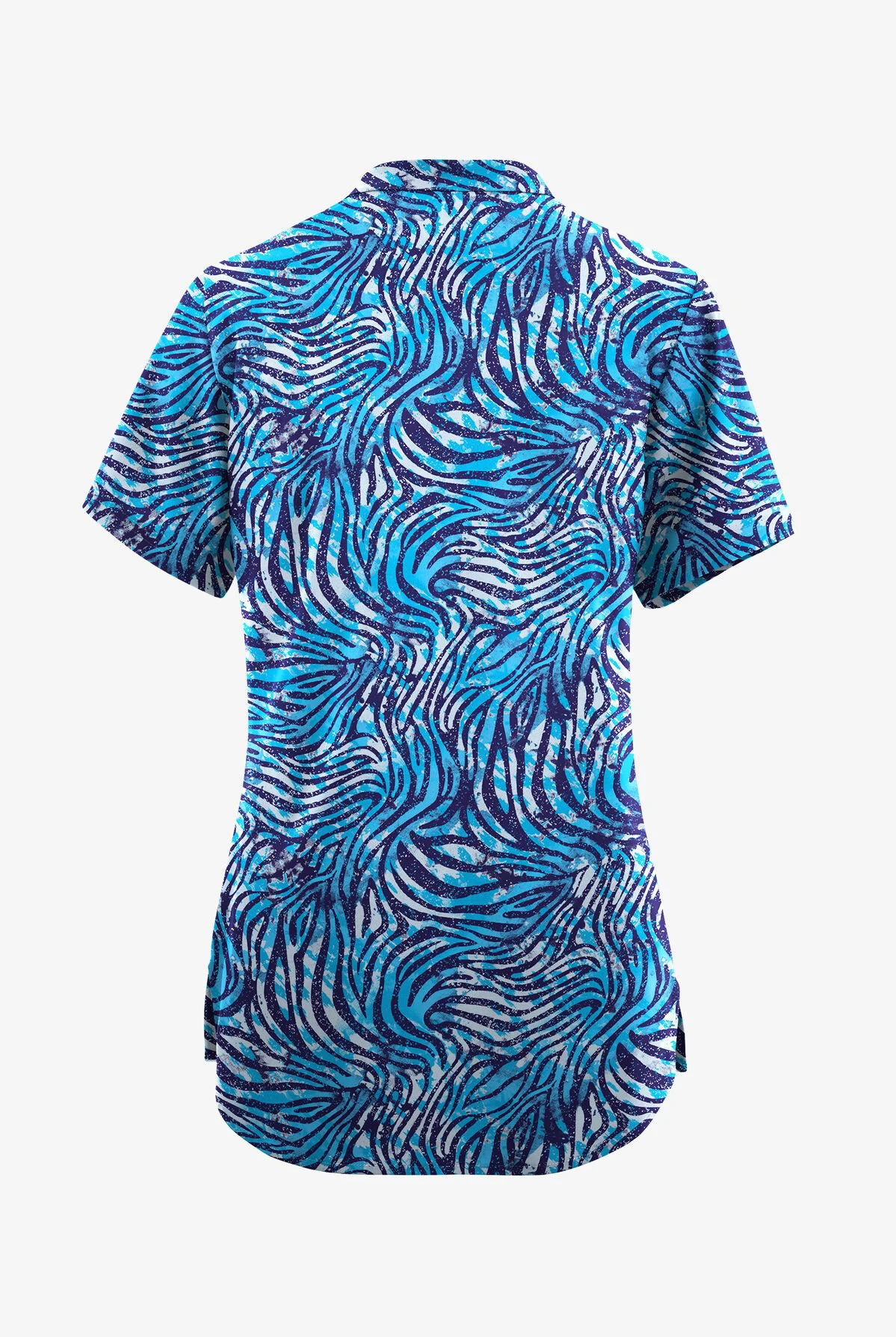 Butter-Soft Originals Abstract Zebra Turquoise Women's 6-Pocket Mandarin Collar Printed Scrub Top 4 Butter-Soft Originals Abstract Zebra Turquoise Women's 6-Pocket Mandarin Collar Printed Scrub Top - Image 2
