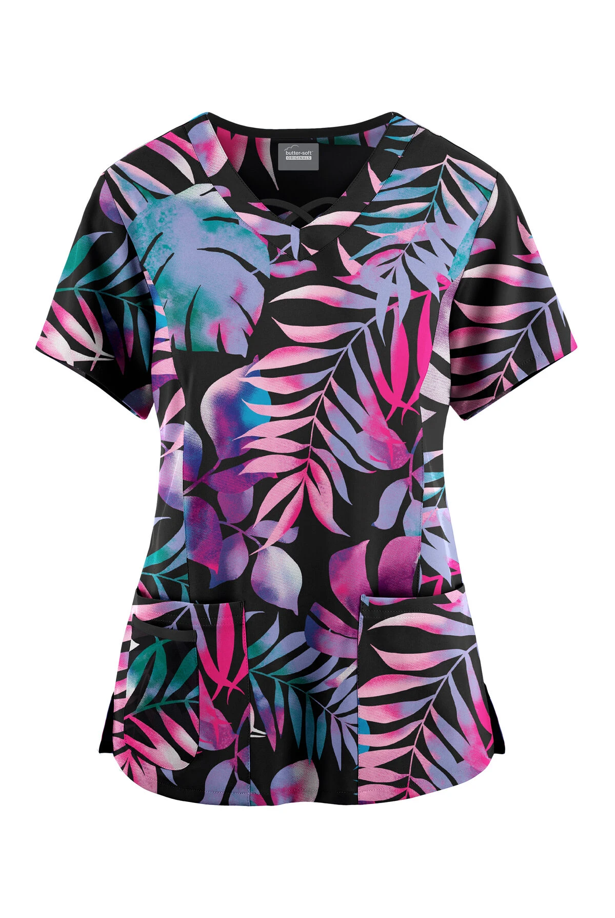 Butter-Soft Originals Aloha Breeze Women's 3-Pocket Criss Cross Printed Scrub Top 3 Butter-Soft Originals Aloha Breeze Women's 3-Pocket Criss Cross Printed Scrub Top