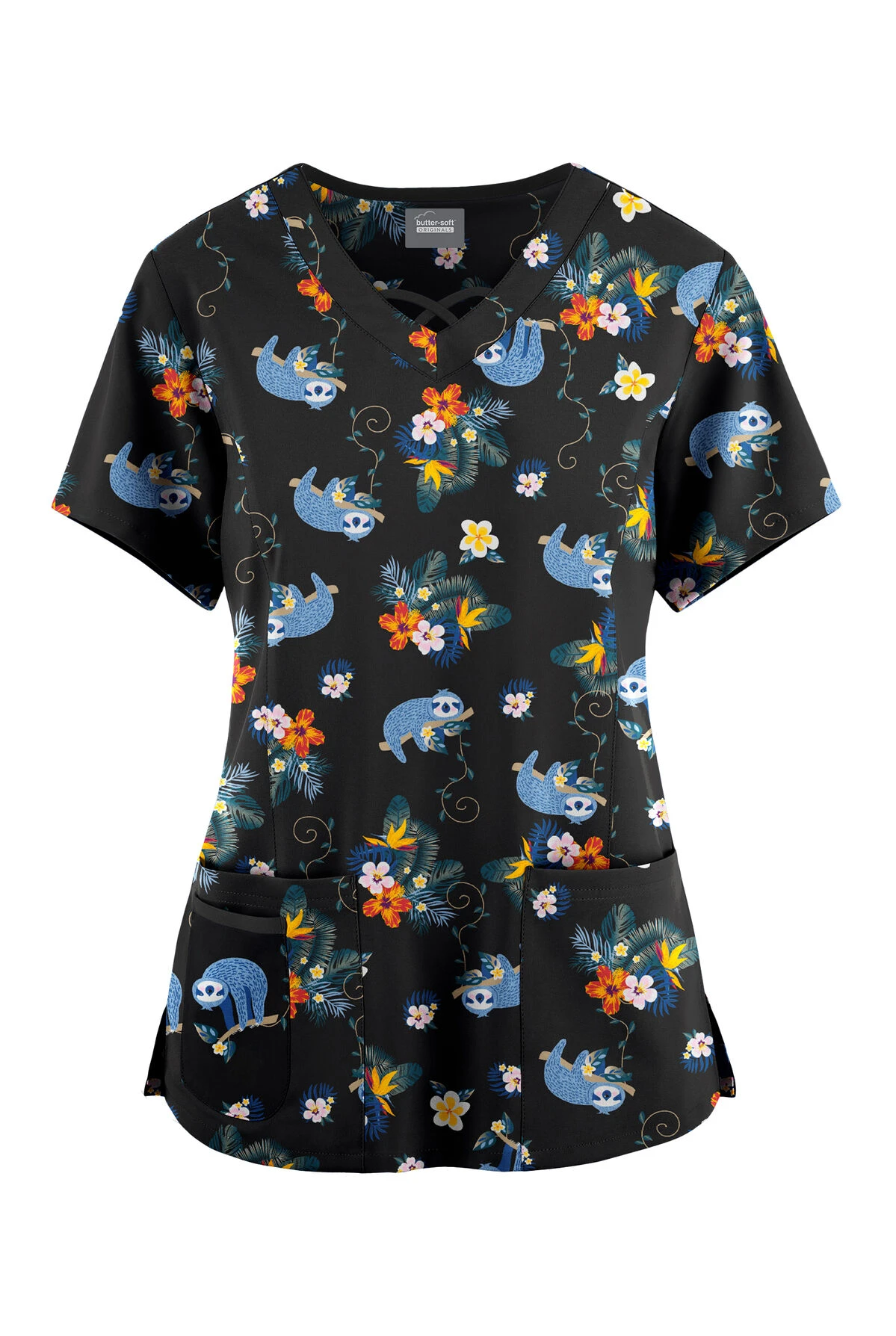 Butter-Soft Originals Nap Time Women's 3-Pocket Criss Cross Printed Scrub Top 3 Butter-Soft Originals Nap Time Women's 3-Pocket Criss Cross Printed Scrub Top
