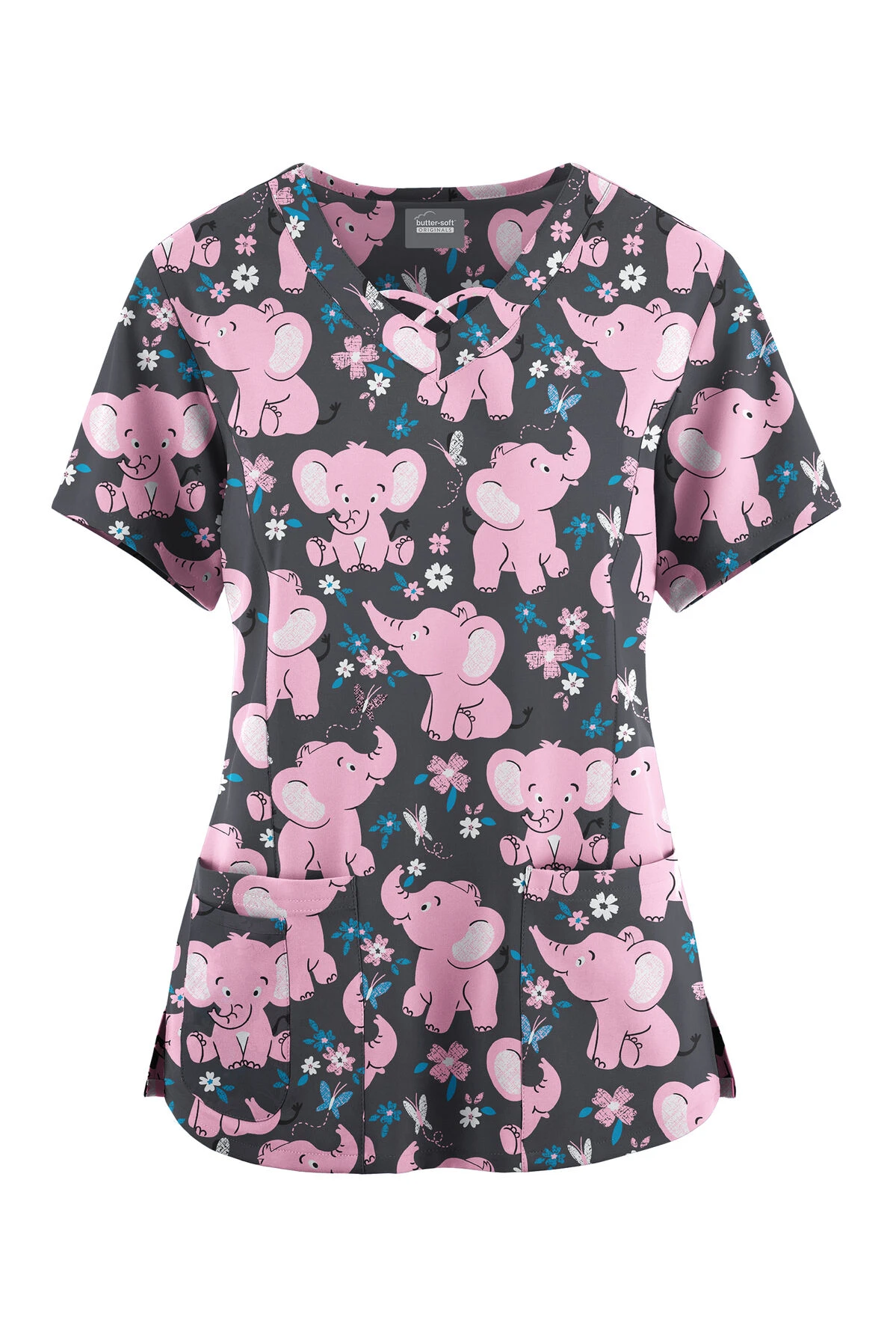 Butter-Soft Originals Playground Day Pewter Women's 3-Pocket Criss Cross Printed Scrub Top 3 Butter-Soft Originals Playground Day Pewter Women's 3-Pocket Criss Cross Printed Scrub Top