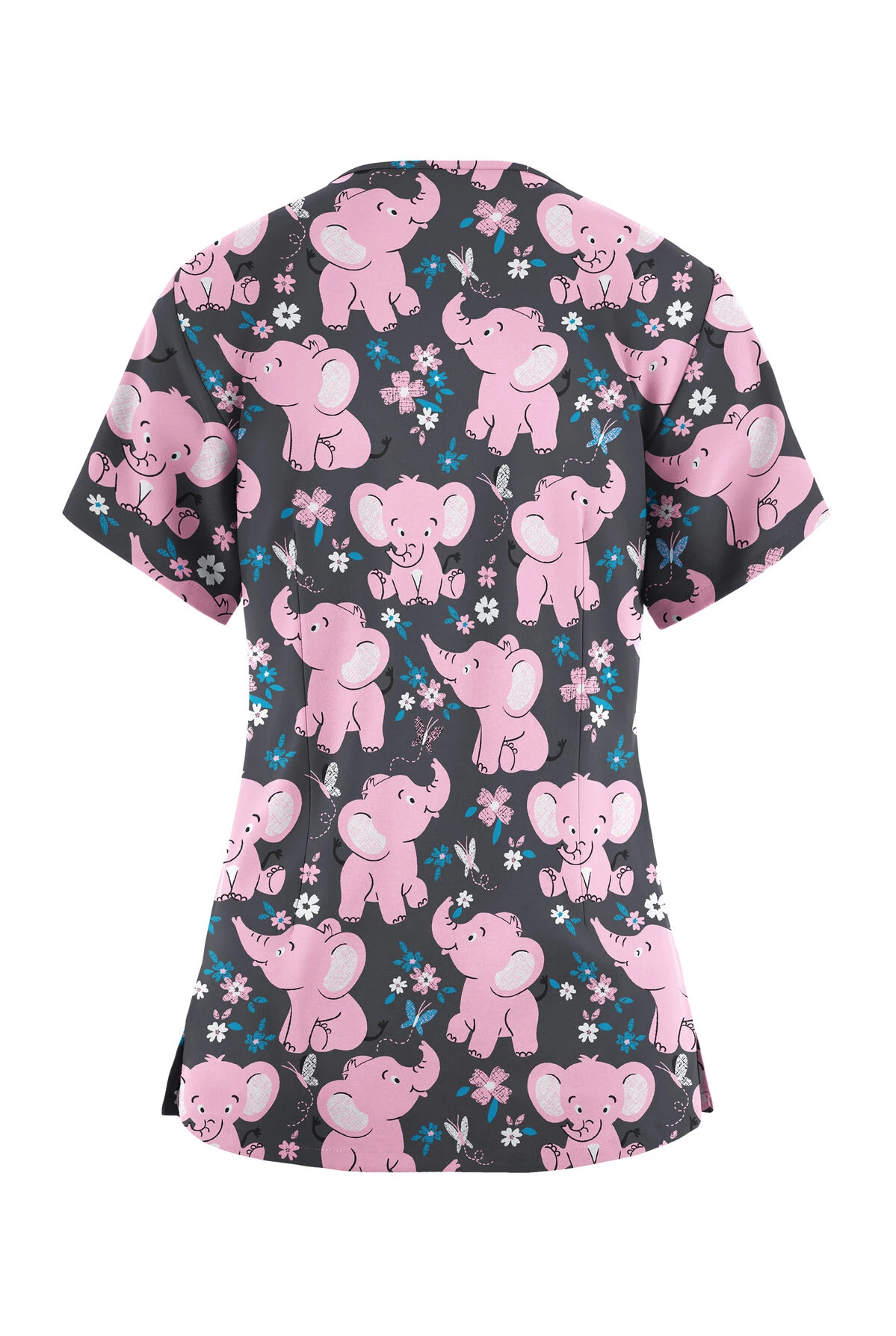 Butter-Soft Originals Playground Day Pewter Women's 3-Pocket Criss Cross Printed Scrub Top 4 Butter-Soft Originals Playground Day Pewter Women's 3-Pocket Criss Cross Printed Scrub Top - Image 2