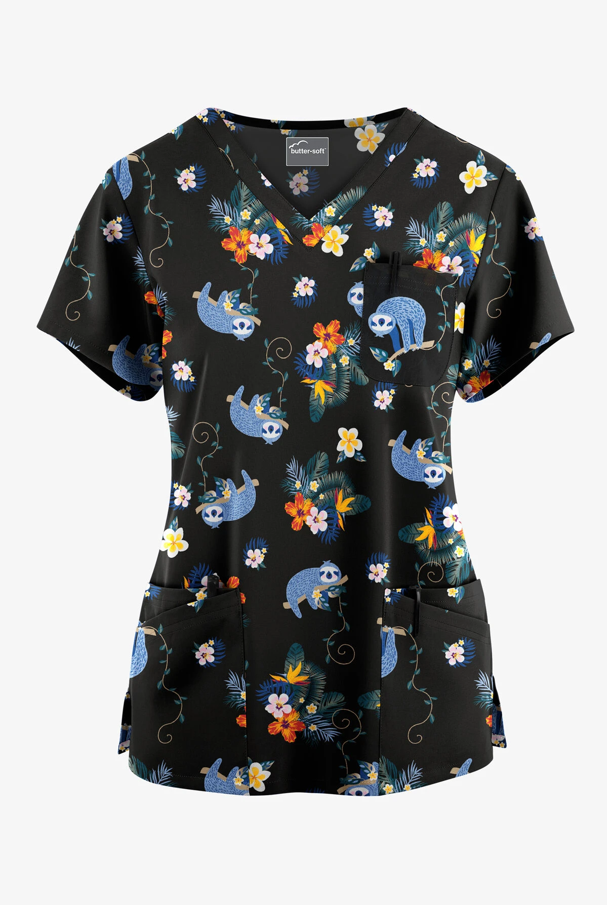 Butter-Soft Originals Nap Time Women's 7-Pocket Curved V-Neck Printed Scrub Top 3 Butter-Soft Originals Nap Time Women's 7-Pocket Curved V-Neck Printed Scrub Top
