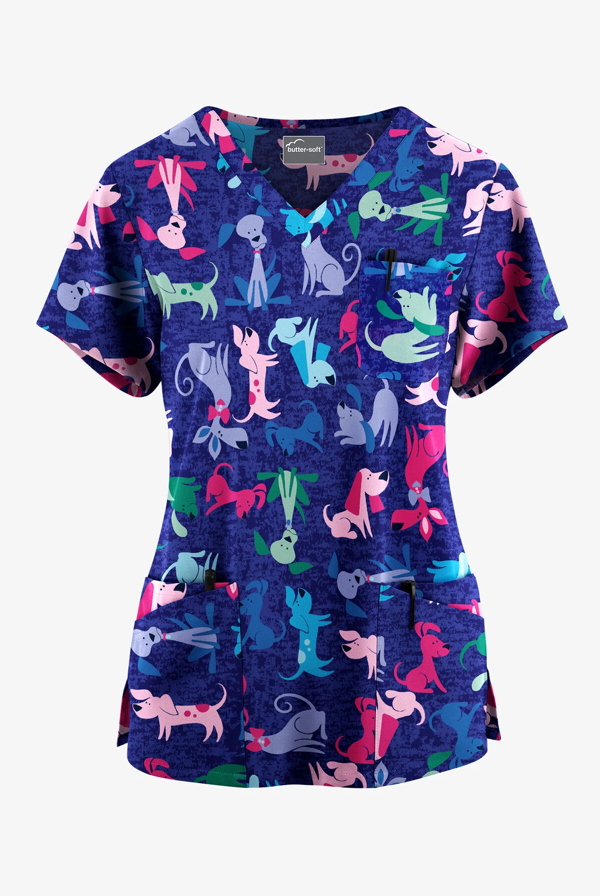 Butter-Soft Originals Paw Friends Navy Women's 7-Pocket Curved V-Neck Printed Scrub Top 3 Butter-Soft Originals Paw Friends Navy Women's 7-Pocket Curved V-Neck Printed Scrub Top