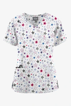 Butter-Soft Originals Summer Starburst Women's 3-Pocket Mock Wrap With Ties Printed Scrub TopÂ