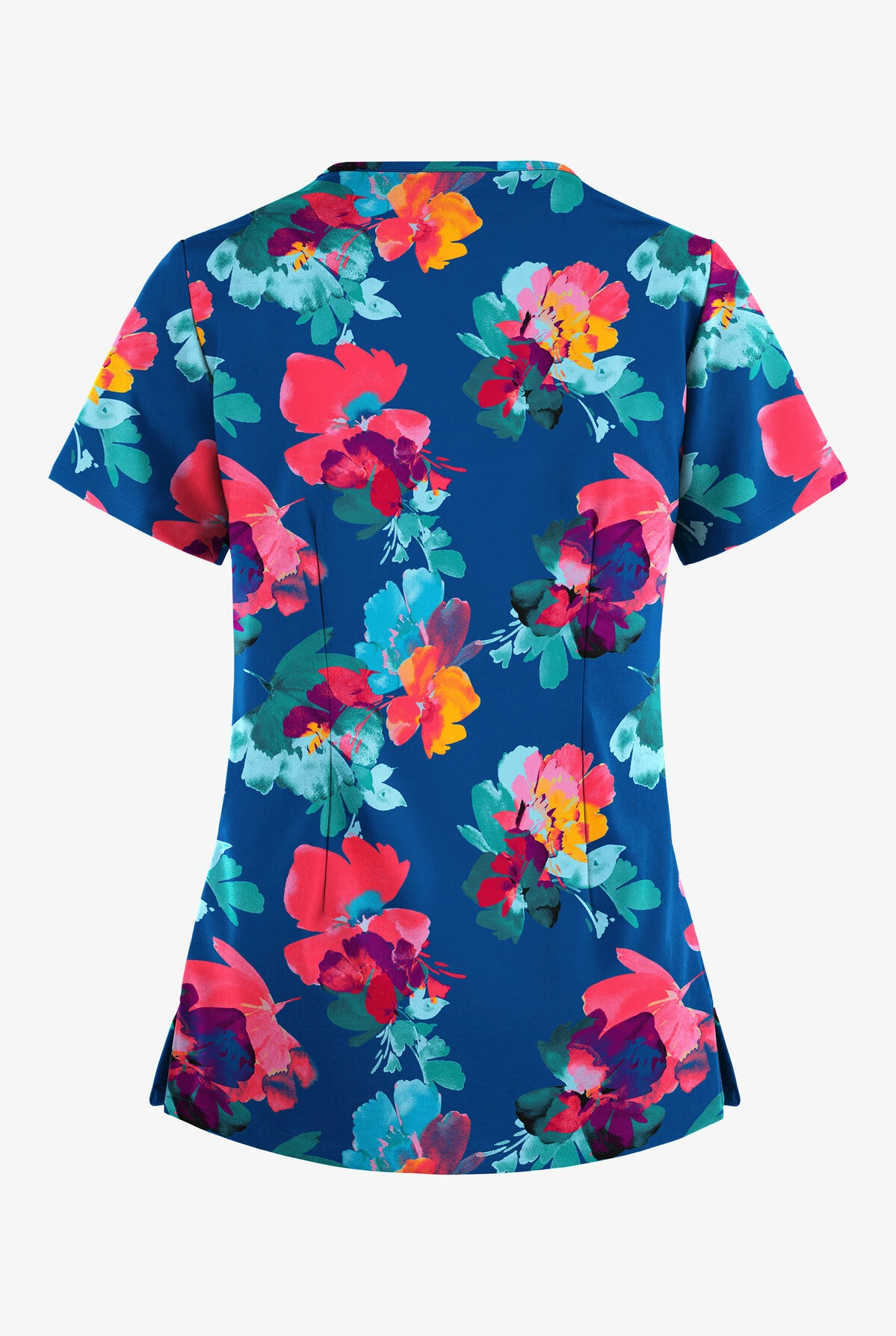 Easy STRETCH By Butter-Soft™ Sweet Blossoms Royal Women's 4-Pocket Lace Up V-Neck Printed Scrub Top 4 Easy STRETCH By Butter-Soft™ Sweet Blossoms Royal Women's 4-Pocket Lace Up V-Neck Printed Scrub Top - Image 2