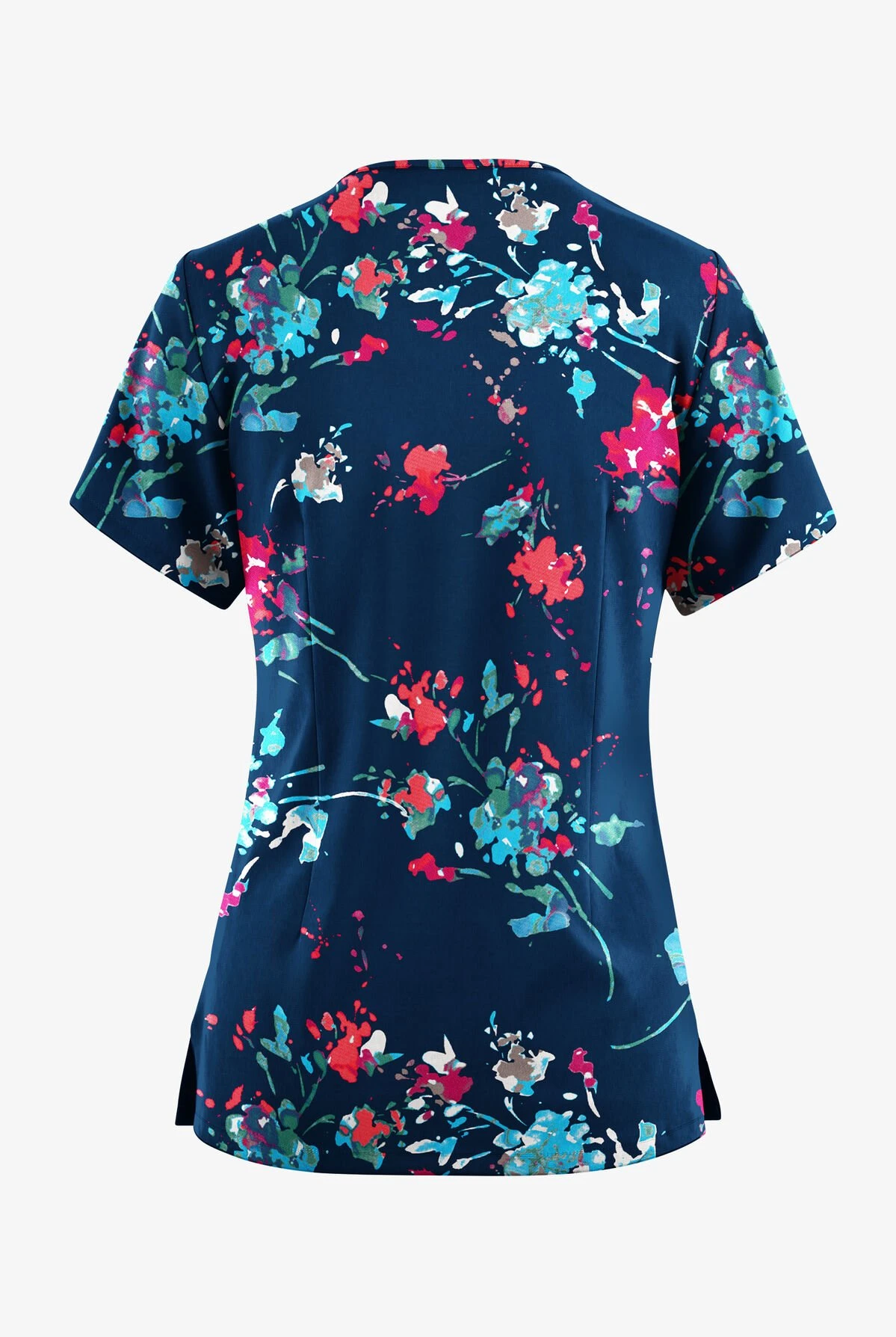 Butter-Soft Originals Floral Splash Navy Women's 4-Pocket Rounded V-Neck Printed Scrub Top 4 Butter-Soft Originals Floral Splash Navy Women's 4-Pocket Rounded V-Neck Printed Scrub Top - Image 2