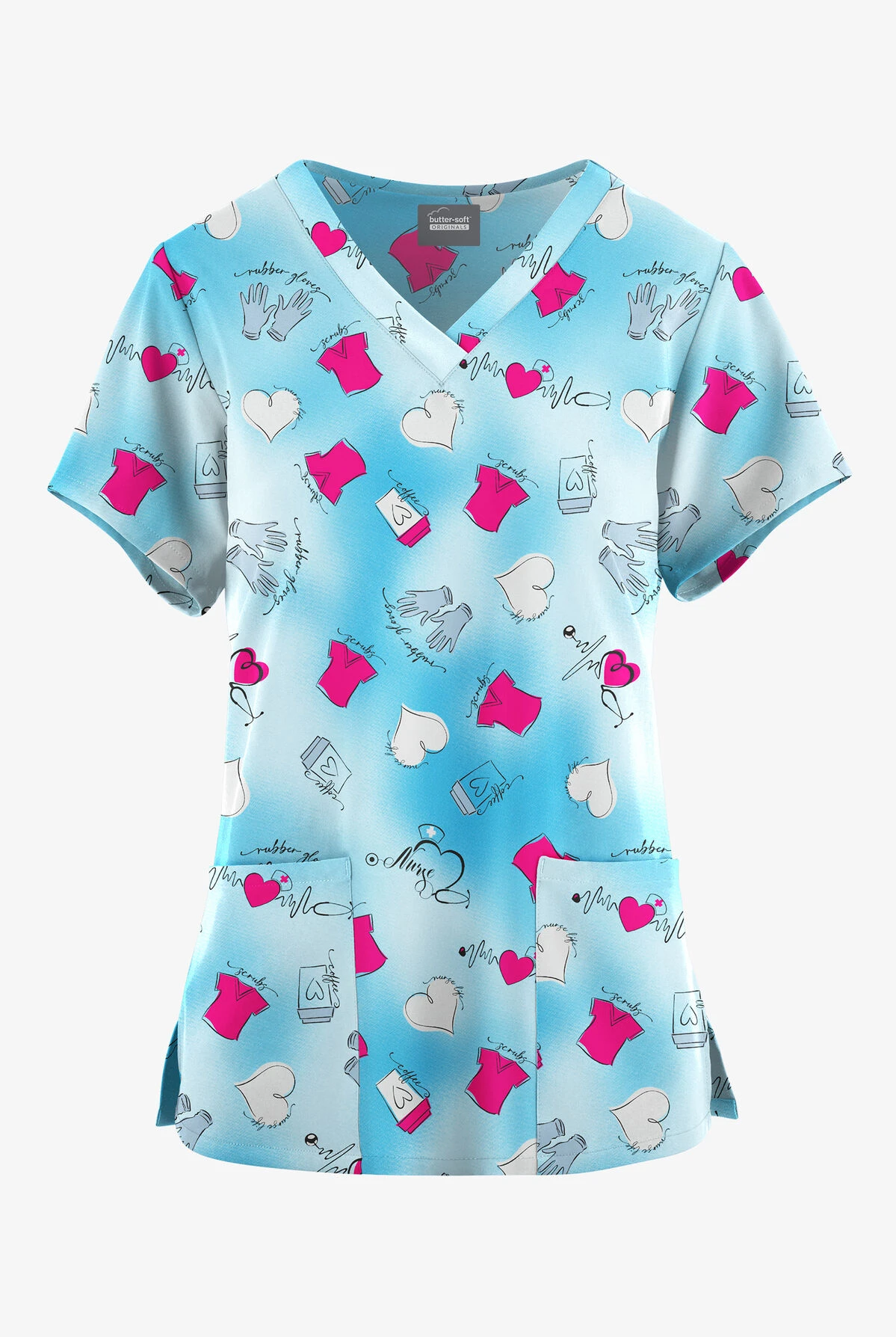Butter-Soft Originals Healing Hearts Morning Dew Women's 4-Pocket Rounded V-Neck Printed Scrub Top 3 Butter-Soft Originals Healing Hearts Morning Dew Women's 4-Pocket Rounded V-Neck Printed Scrub Top