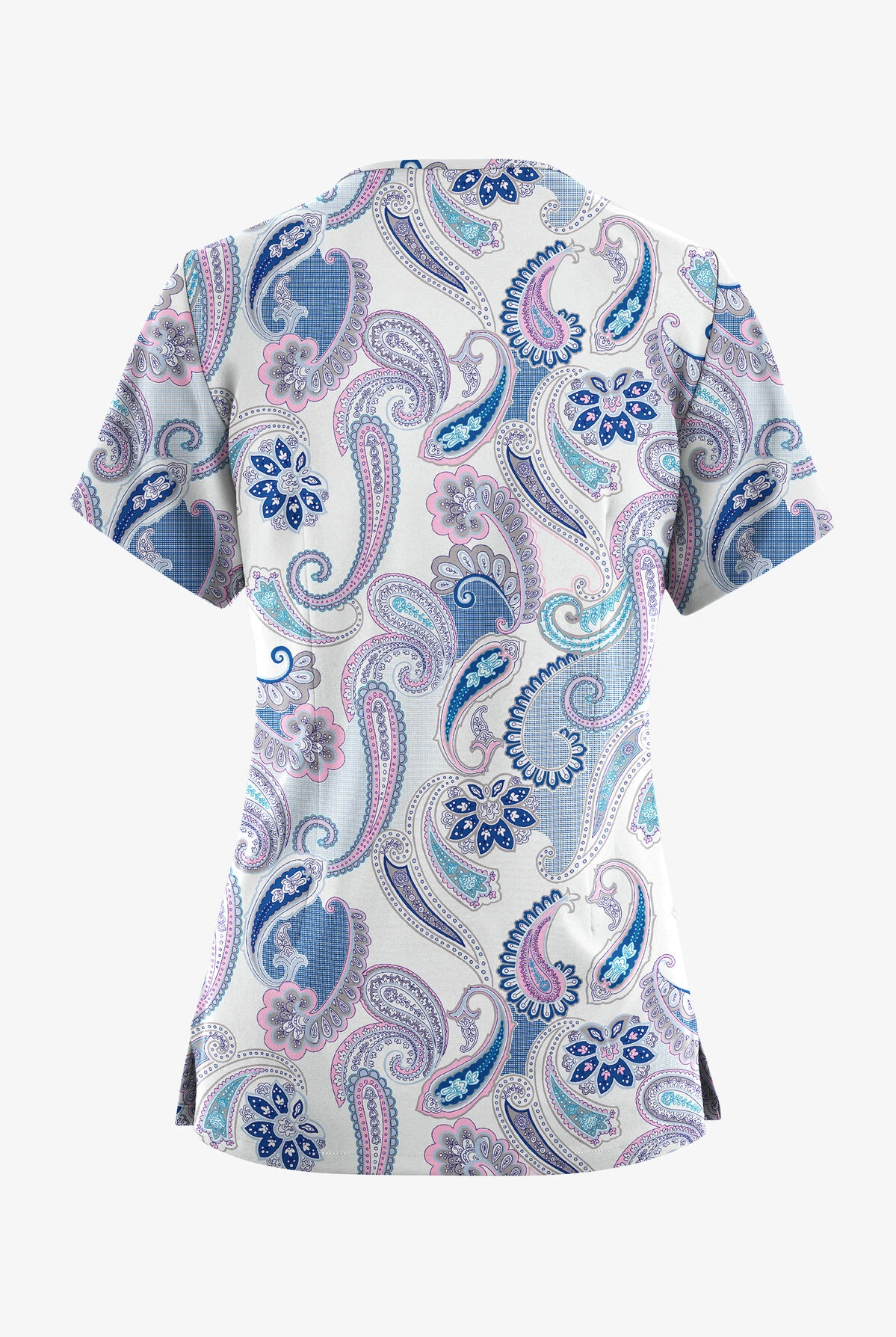 Butter-Soft Originals Kashmir Paisley White Printed Women's 4-Pocket Rounded V-Neck Scrub Top 4 Butter-Soft Originals Kashmir Paisley White Printed Women's 4-Pocket Rounded V-Neck Scrub Top - Image 2