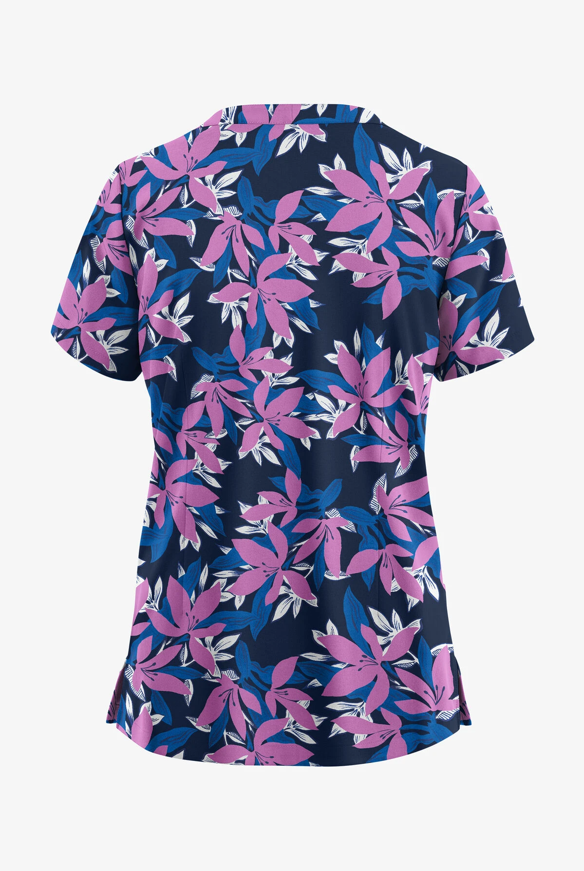Butter-Soft STRETCH Happy Morning Floral Navy Women's 4-Pocket Notch Neck Print Scrub Top 4 Butter-Soft STRETCH Happy Morning Floral Navy Women's 4-Pocket Notch Neck Print Scrub Top - Image 2