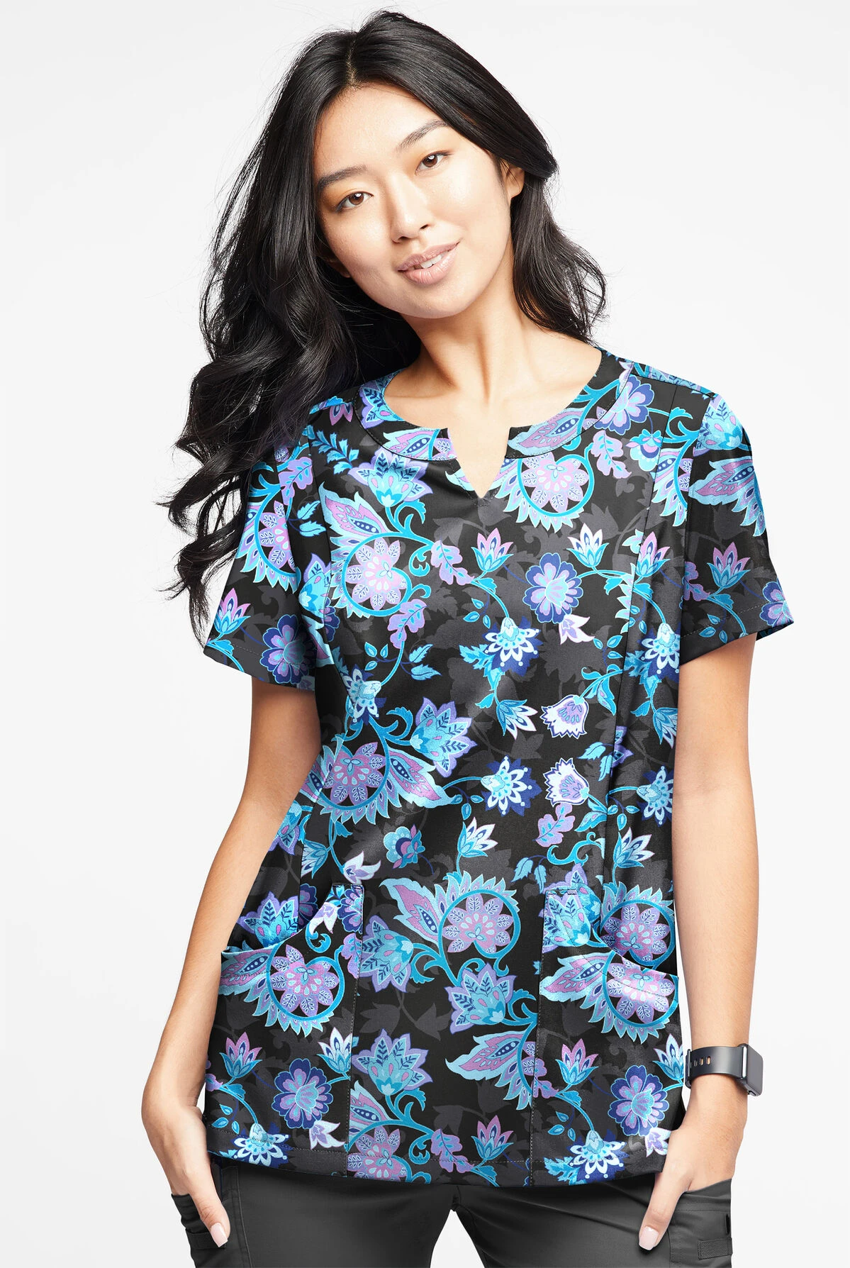 UA Butter-Soft STRETCH Jacobean Spring Women’s 4-Pocket Notch-Neck Printed Scrub Top 4 UA Butter-Soft STRETCH Jacobean Spring Women’s 4-Pocket Notch-Neck Printed Scrub Top - Image 2