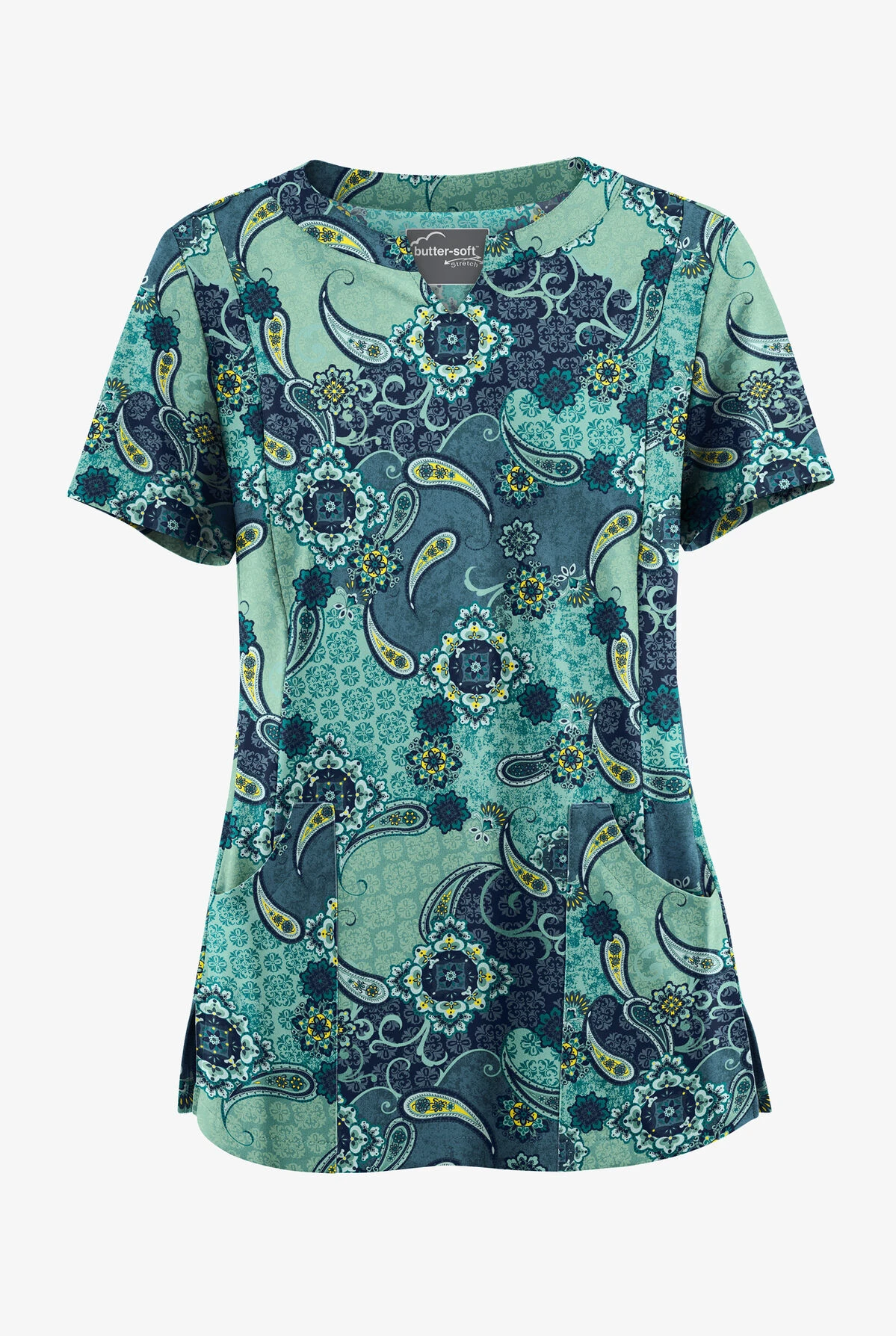 UA Butter-Soft STRETCH Mixed Medallion Navy Women’s 4-Pocket Notch-Neck Print Scrub Top 3 UA Butter-Soft STRETCH Mixed Medallion Navy Women’s 4-Pocket Notch-Neck Print Scrub Top