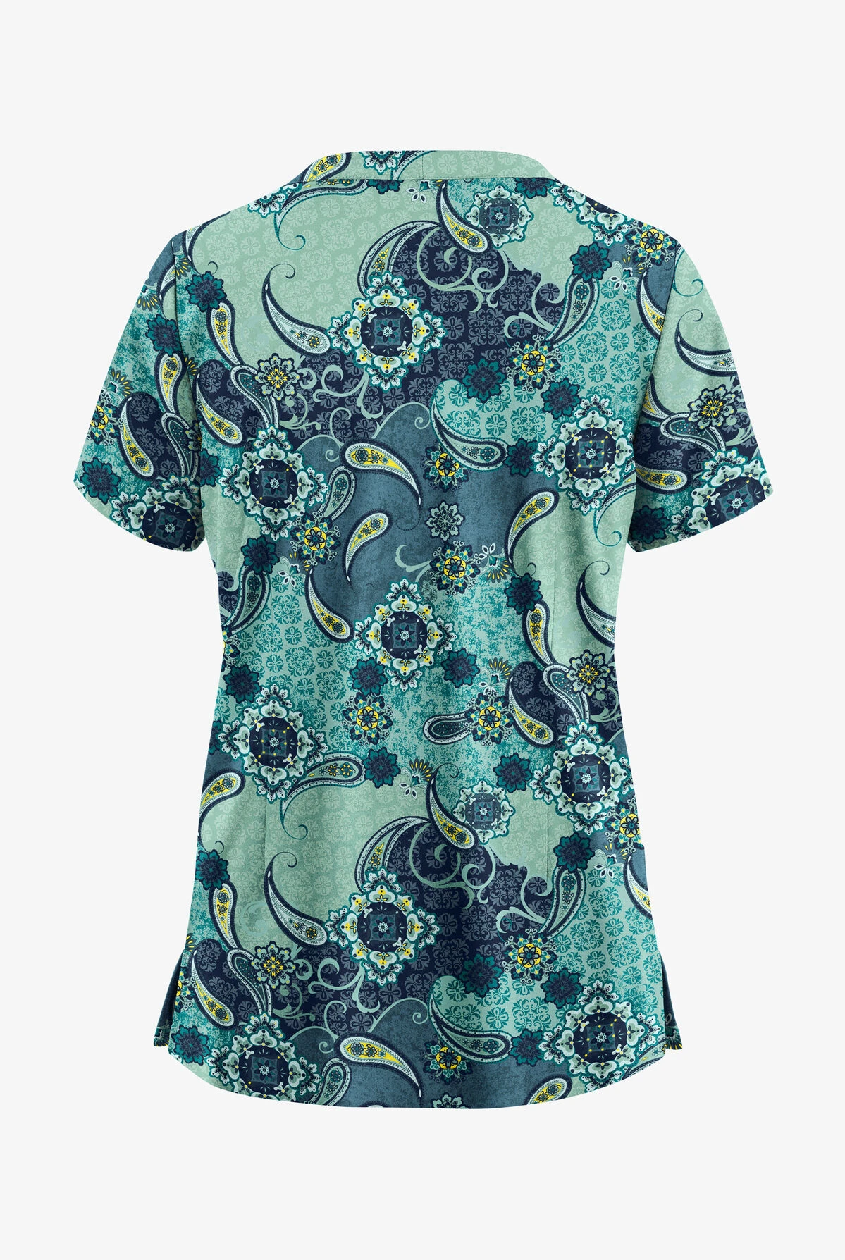 UA Butter-Soft STRETCH Mixed Medallion Navy Women’s 4-Pocket Notch-Neck Print Scrub Top 4 UA Butter-Soft STRETCH Mixed Medallion Navy Women’s 4-Pocket Notch-Neck Print Scrub Top - Image 2
