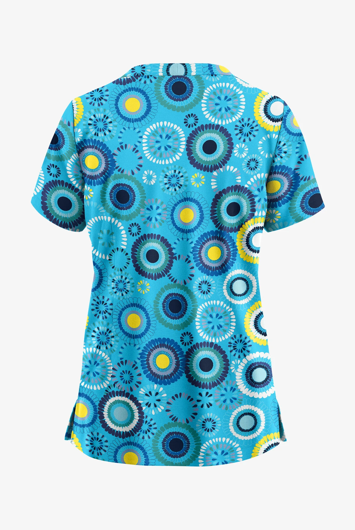 Butter-Soft STRETCH Odessa Floral Turquoise Women's 4-Pocket Notch Neck Print Scrub Top 4 Butter-Soft STRETCH Odessa Floral Turquoise Women's 4-Pocket Notch Neck Print Scrub Top - Image 2