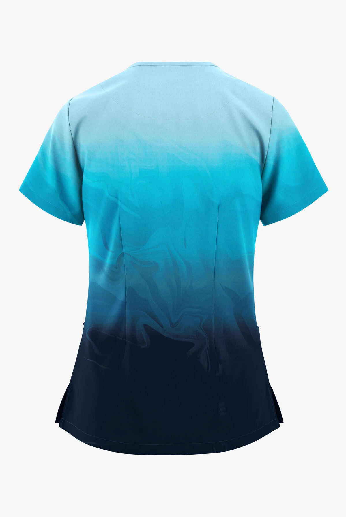 Easy STRETCH By Butter-Soft™ Calming Waves Navy Women's 2-Pocket Mitered V-Neck Printed Scrub Top 4 Easy STRETCH By Butter-Soft™ Calming Waves Navy Women's 2-Pocket Mitered V-Neck Printed Scrub Top - Image 2