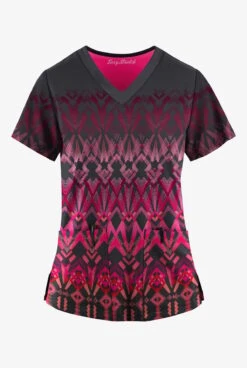 Easy STRETCH By Butter-Soft™ Deco Border Pewter Women's 2-Pocket Mitered V-Neck Printed Scrub Top