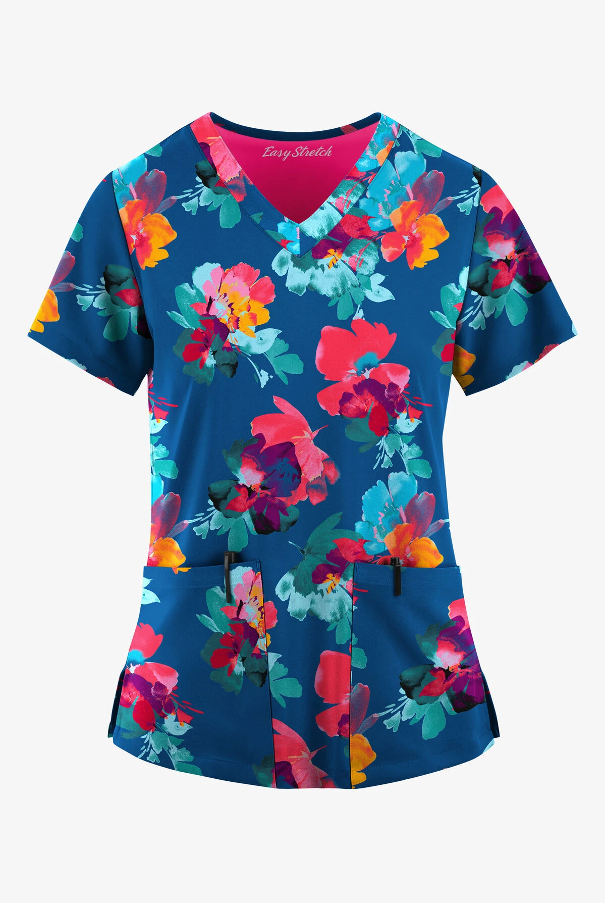 Easy STRETCH By Butter-Soft™ Sweet Blossoms Royal Women's 2-Pocket Mitered V-Neck Printed Scrub Top 3 Easy STRETCH By Butter-Soft™ Sweet Blossoms Royal Women's 2-Pocket Mitered V-Neck Printed Scrub Top