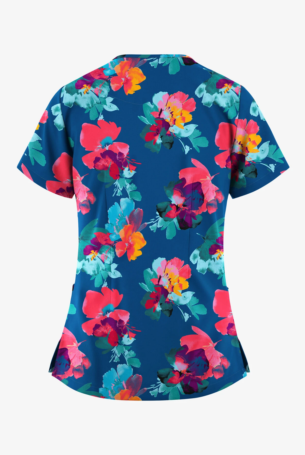 Easy STRETCH By Butter-Soft™ Sweet Blossoms Royal Women's 2-Pocket Mitered V-Neck Printed Scrub Top 4 Easy STRETCH By Butter-Soft™ Sweet Blossoms Royal Women's 2-Pocket Mitered V-Neck Printed Scrub Top - Image 2