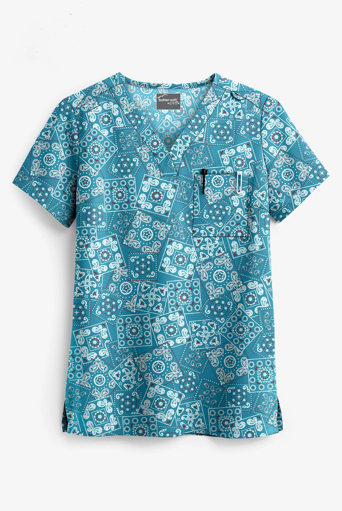 UA Butter-Soft STRETCH Bandana Paisley Women's 1-Pocket V-Neck Print Scrub Top 3 UA Butter-Soft STRETCH Bandana Paisley Women's 1-Pocket V-Neck Print Scrub Top