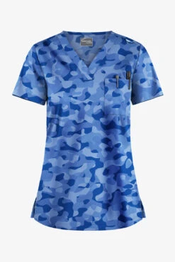 Fashion Clothing 35 UA Butter-Soft STRETCH Camo Puzzle Royal Women's 1-Pocket V-Neck Print Scrub Top