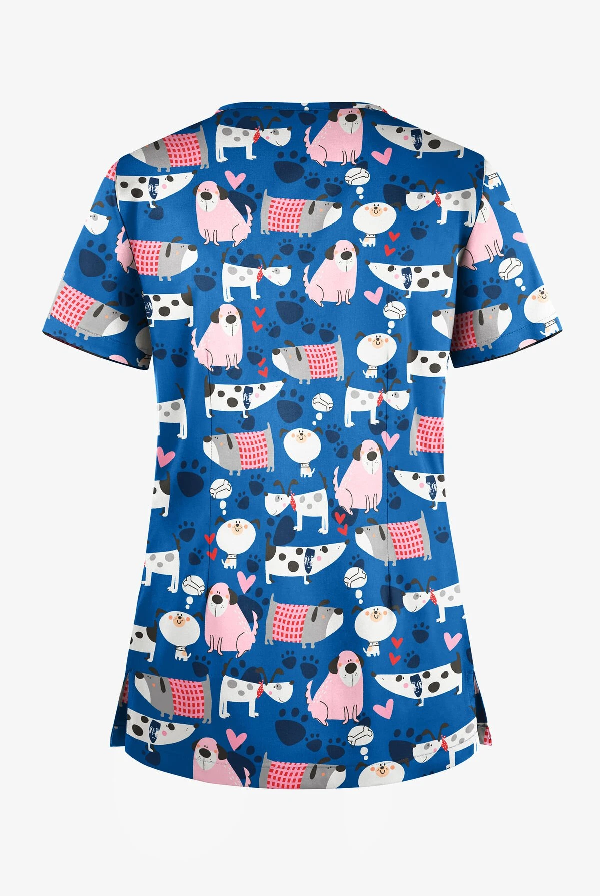 Butter-Soft Dreaming Pups Royal Women's 1-Pocket V-Neck Tuck-In Print Scrub Top 4 Butter-Soft Dreaming Pups Royal Women's 1-Pocket V-Neck Tuck-In Print Scrub Top - Image 2