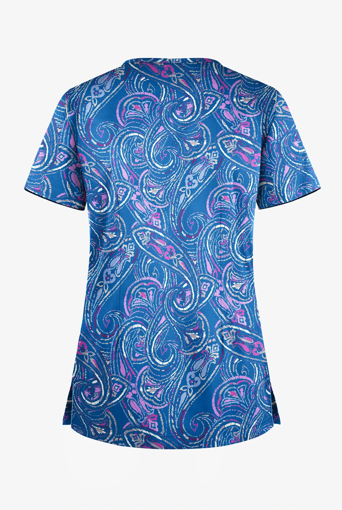 Butter-Soft Elegant Paisley Royal Women's 1-Pocket V-Neck Tuck-In Print Scrub Top 4 Butter-Soft Elegant Paisley Royal Women's 1-Pocket V-Neck Tuck-In Print Scrub Top - Image 2