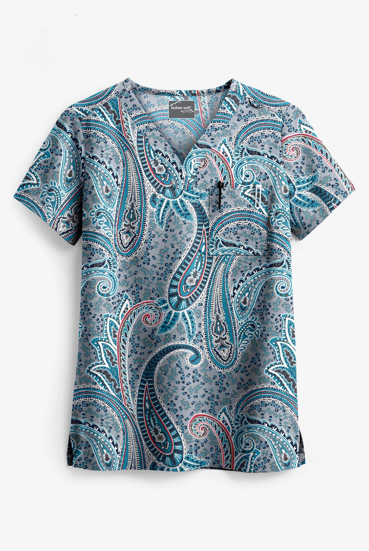 UA Butter-Soft STRETCH Floral Paisley Women's 1-Pocket V-Neck Print Scrub Top 3 UA Butter-Soft STRETCH Floral Paisley Women's 1-Pocket V-Neck Print Scrub Top