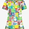 Butter-Soft Joyful Snowman Grass Green Women's 1-Pocket V-Neck Tuck-In Print Scrub Top -Fashion Clothing TS452JSGG 1