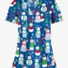 Butter-Soft Juggling Snowman Royal Women's 1-Pocket V-Neck Tuck-In Print Scrub Top -Fashion Clothing TS452JSRL 1