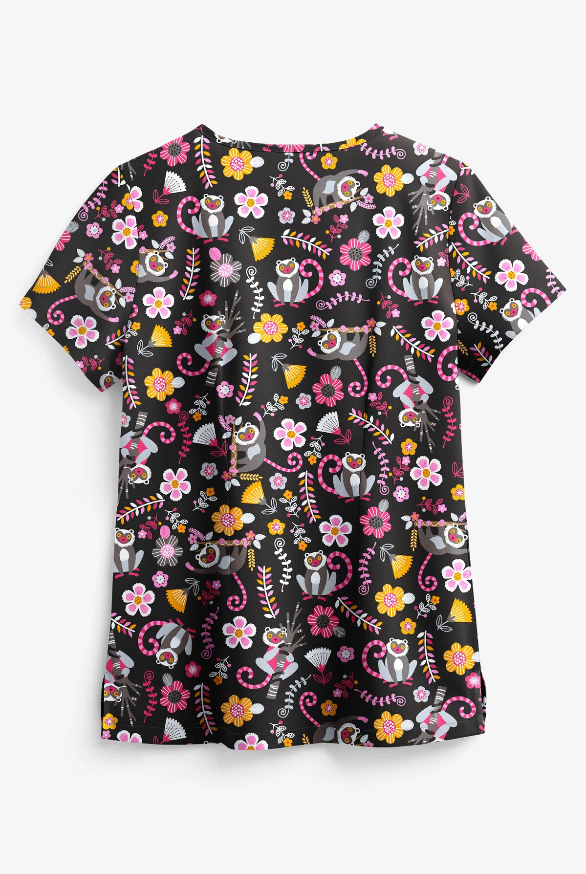 UA Butter-Soft STRETCH Lemur Love Black Printed Women's 1-Pocket V-Neck Scrub Top 4 UA Butter-Soft STRETCH Lemur Love Black Printed Women's 1-Pocket V-Neck Scrub Top - Image 2