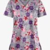 Butter-Soft Matisse Floral Silver Women's 1-Pocket V-Neck Tuck-In Print Scrub Top 2 Butter-Soft Matisse Floral Silver Women's 1-Pocket V-Neck Tuck-In Print Scrub Top -Fashion Clothing TS452MFSL 1