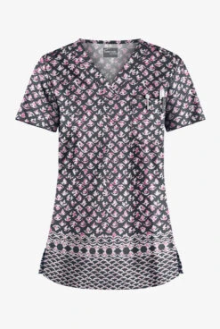 UA Butter-Soft STRETCH Night Garden Pewter Women's 1-Pocket V-Neck Print Scrub Top