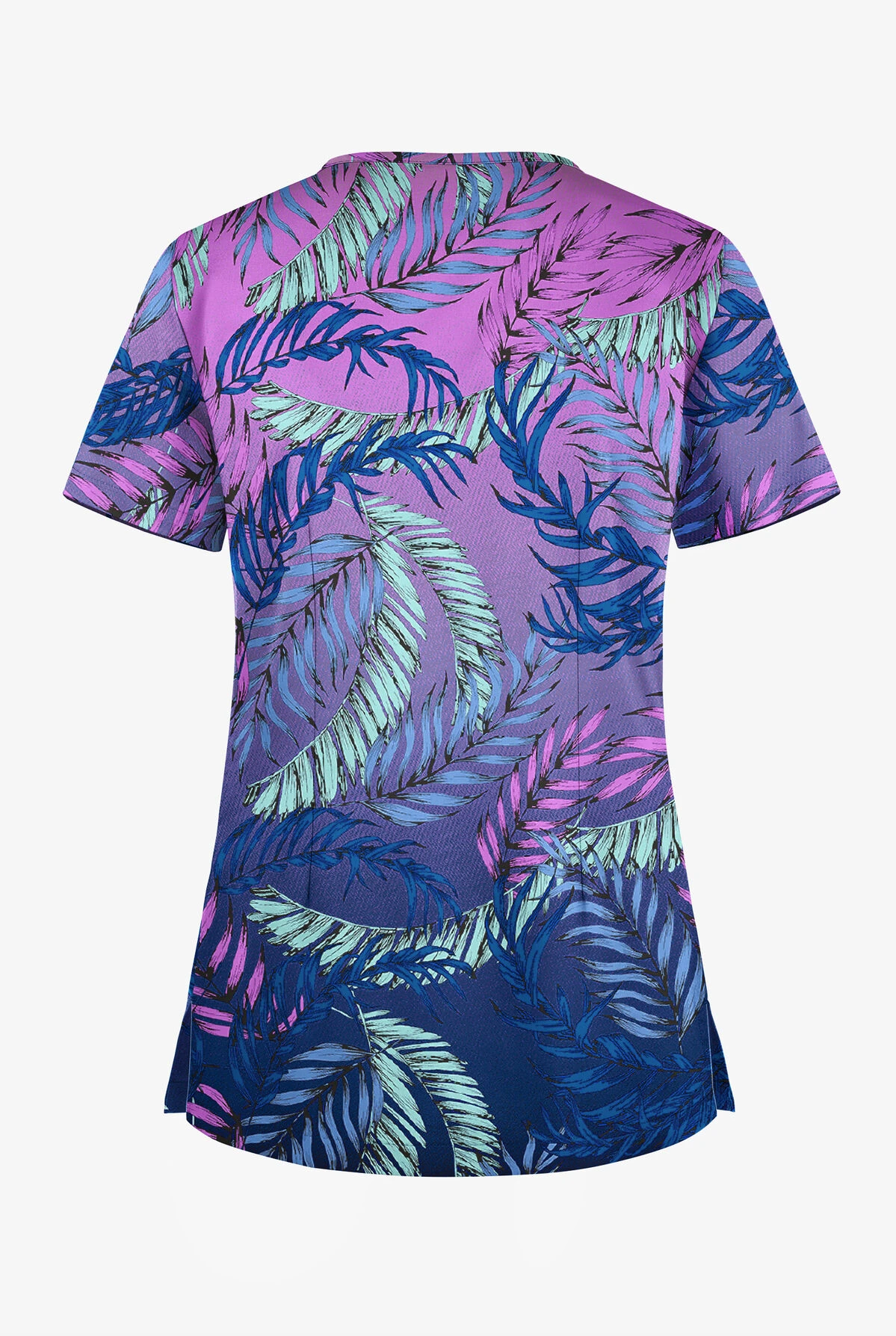 UA Butter-Soft STRETCH Palm Fronds Aqua Moon Women's 1-Pocket V-Neck Print Scrub Top 4 UA Butter-Soft STRETCH Palm Fronds Aqua Moon Women's 1-Pocket V-Neck Print Scrub Top - Image 2