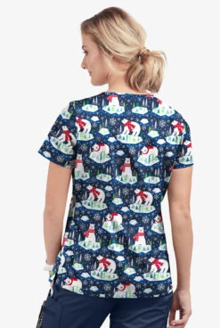 Butter-Soft Polar Holiday Navy Women's 1-Pocket V-Neck Tuck-In Print Scrub Top -Fashion Clothing TS452PHNV 3